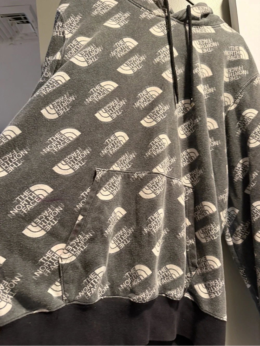 The North Face Men's Gray All-Over Logo Crewneck Hoodie